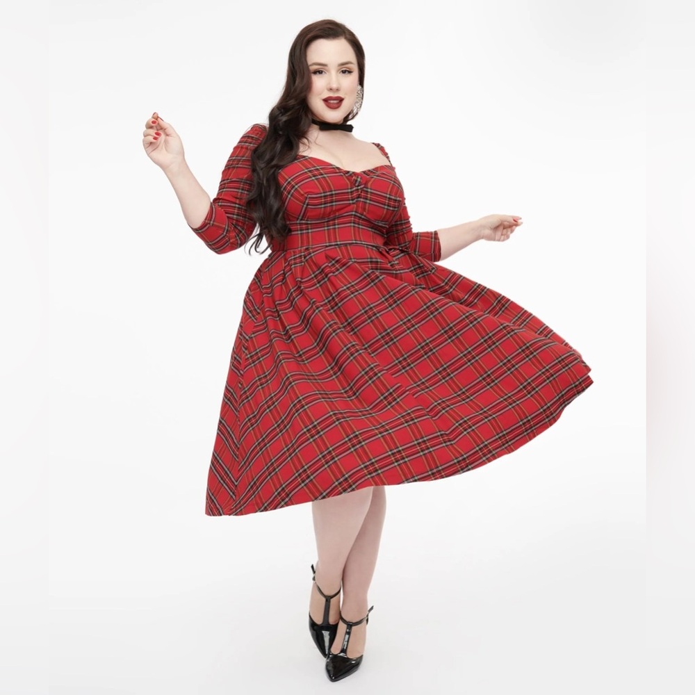 Unique Vintage Red Plaid Lamar Pinup Retro Swing Dress